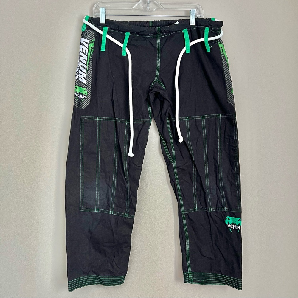Venum Elite Black & Green Gi Pants MMA BJJ Kimono Drawstring Belt Size A 1.5